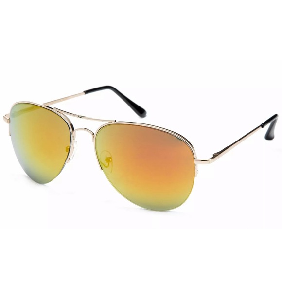 Orange Mirrored Lens Aviators Sunglasses - Picture 2 of 6